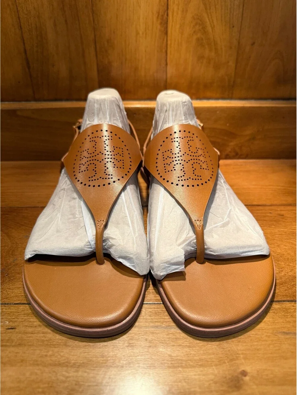 New Tory Burch Capri Perforated Logo Leather Slingback Sandals Women's Size 9
